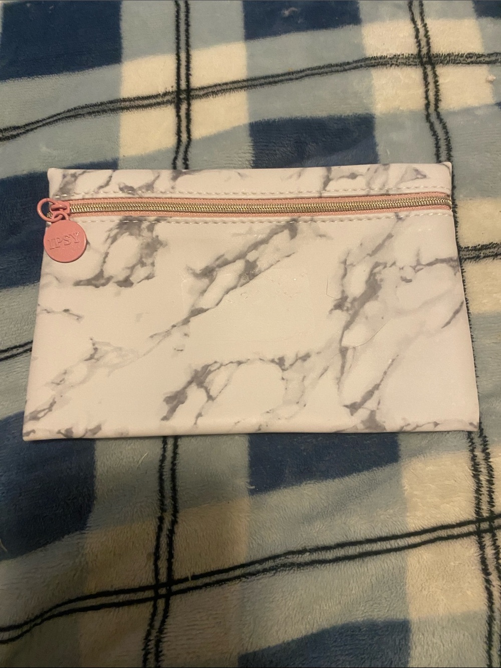 ipsy White Marble Cosmetic Pouch with Pink Trim